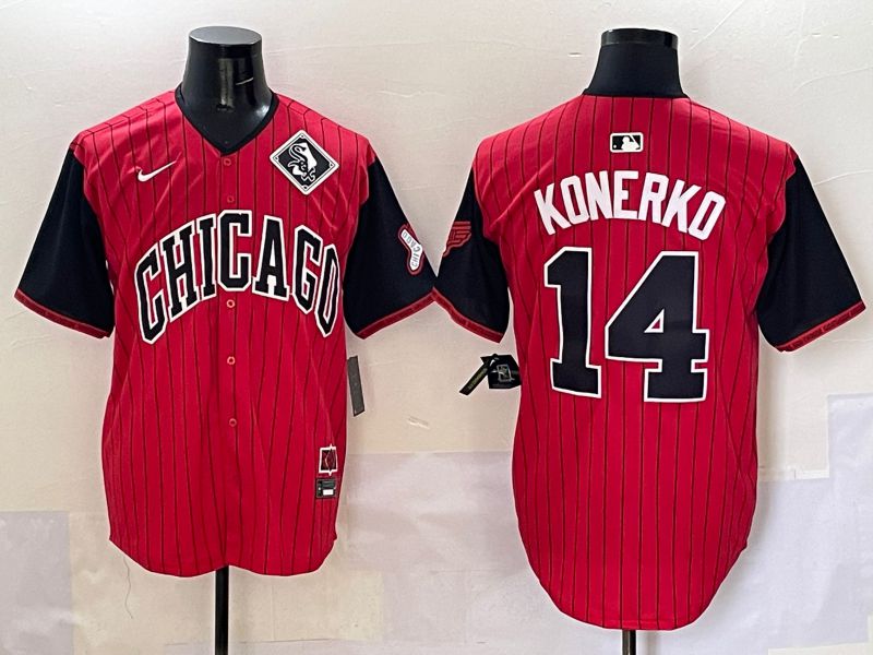 Men Chicago White Sox #14 Konerko Red Stripe Joint Name Nike 2025 MLB Jersey style 15->chicago white sox->MLB Jersey